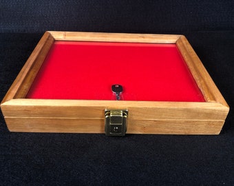 Cherry Wood Display Case 9 x 12 x 2 for Arrowheads Knives Coins & More