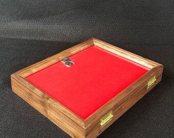 Walnut Wood Display Case - 9 1/4" X 15 3/4" X 2" For Arrowheads, Knives, Coins 3 thumbnail image