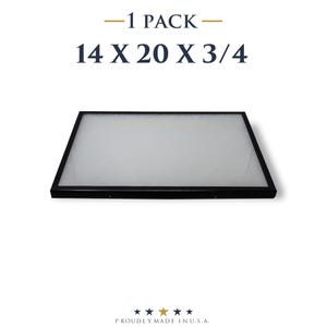 May include: A rectangular black framed product, 14 x 20 x 3/4 inches, with a white interior. The text "-1 PACK-" is above the product dimensions. The text "PROUDLY MADE IN U.S.A." is at the bottom.