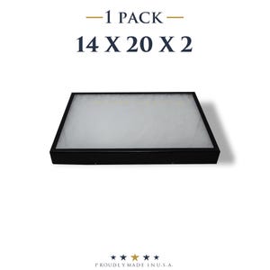 May include: A rectangular air filter with a black frame. The filter measures 14 x 20 x 2 inches. The text "-1 PACK-" and "PROUDLY MADE IN U.S.A." are also visible.