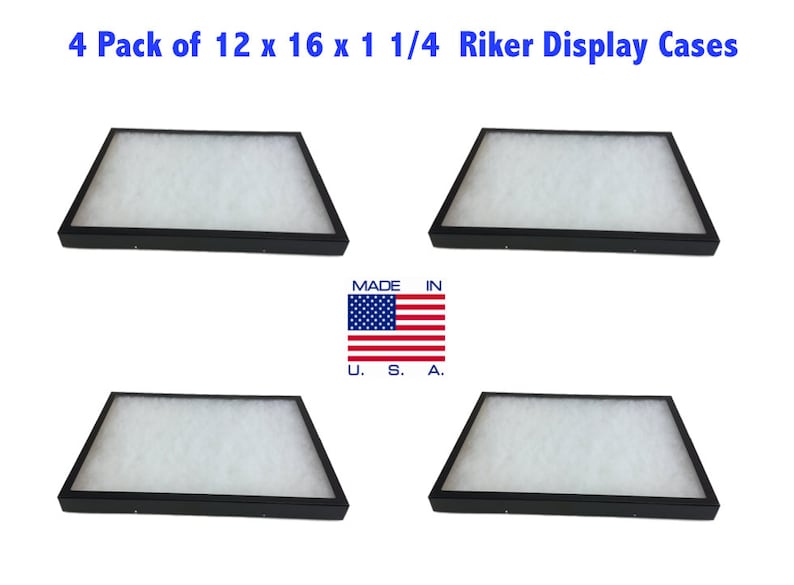 4 Pack of Riker Display Cases 12 x 16 x 1 14for Collectibles Arrowheads Jewelry