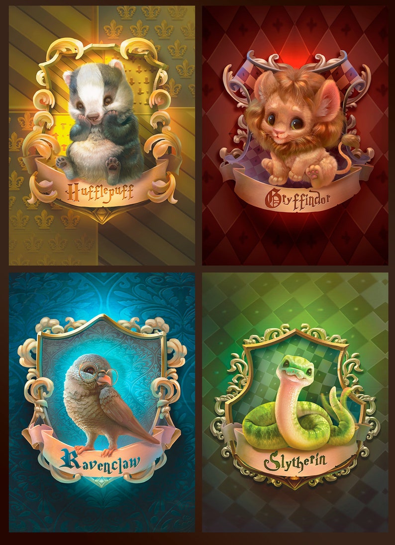 Hogwarts Cute Babies House Crests Prints Harry Potter Nursery Decor Etsy