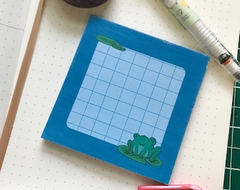 Faute d’impression - Sur le Lily Pad - Mignon Frog Grid Memo Pad - 3x3 Memo Pad 50 Sheet - Illustrated Note Pad - Frog Stationary
