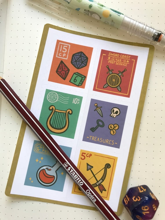 Fantasy Stamp Stickers Stamp Cut Sticker Sheet Dnd Stamps Etsy