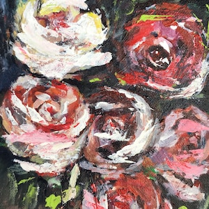 Dulces rosas rojas, blancas y rosadas Pintura original a mano