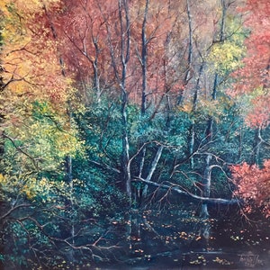 Fall Colors Reflections in the Colorado Rocky Mountains Original Hand Painting