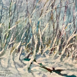 Aspen Rocky Mountains, Snowy Landscape, Winter Freeze Original Hand Painting