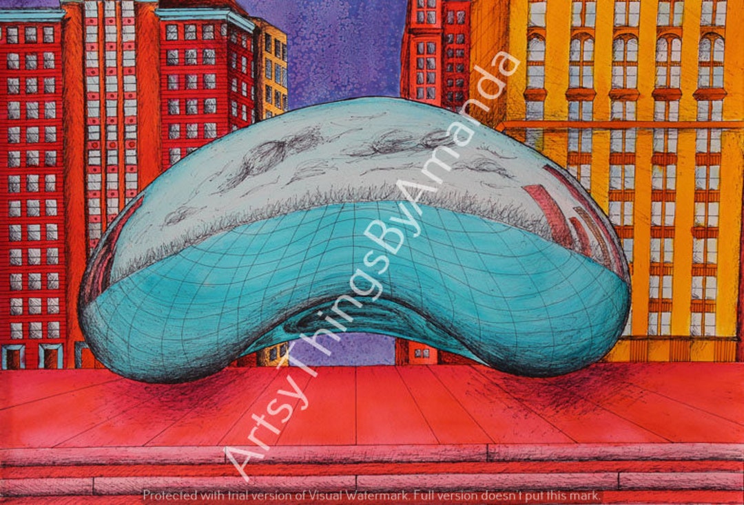 The Chicago Bean Drawing Pen and Watercolor Etsy