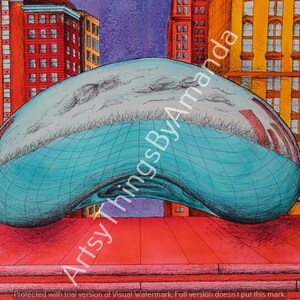 The Chicago Bean Drawing ~ Pen and Watercolor