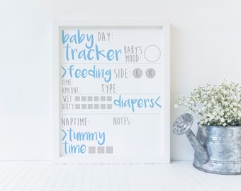 Instant Download 8x10 Printable Dry-Erase Blue Nursery Baby Tracker (Includes 2 Versions!)