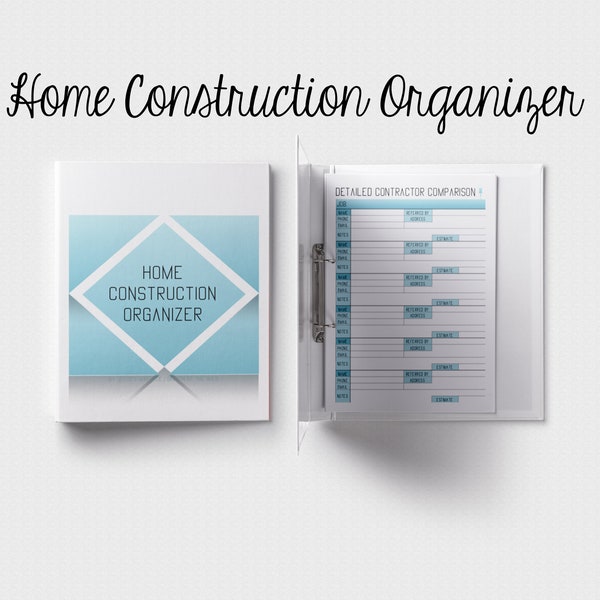 Blue New Home Building Construction Planner & Organizer - Over 60 Instantly Available to Print!