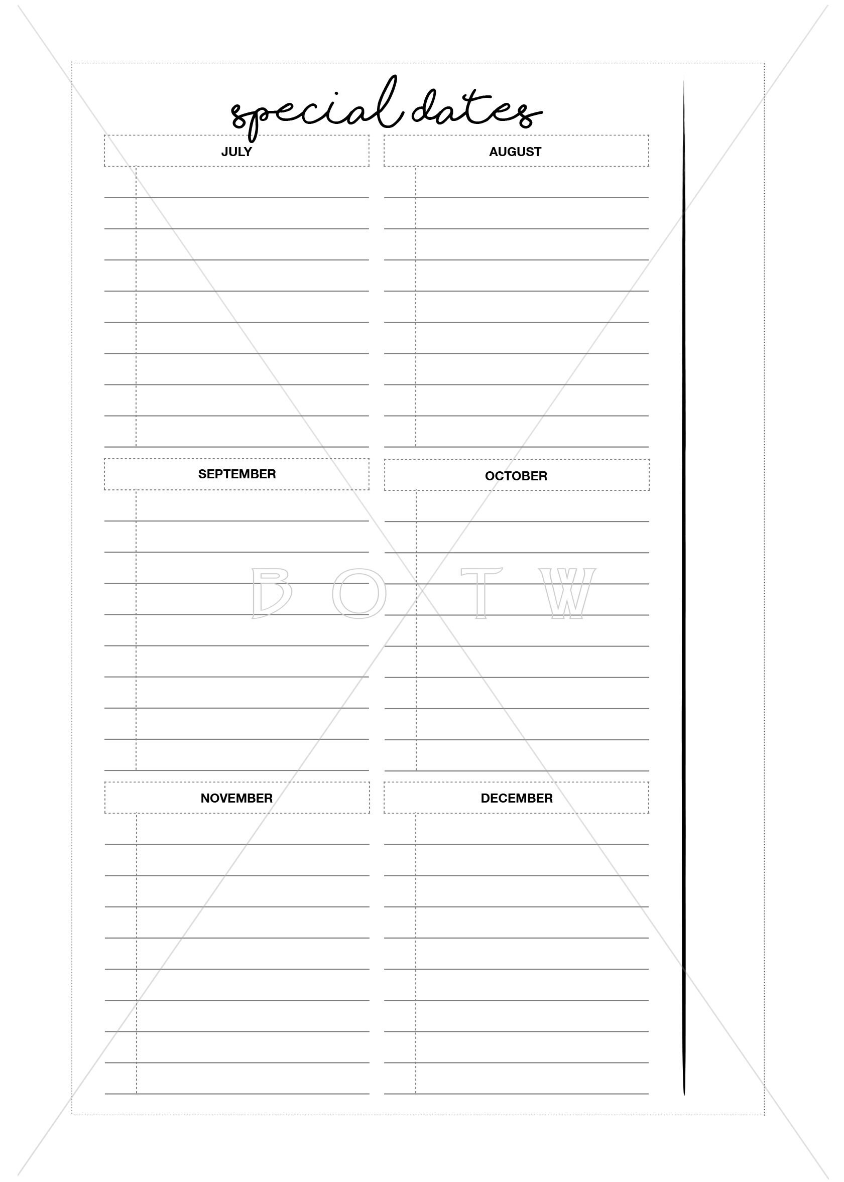 Special Dates Printable Sized to fit a Mini Happy Planner and | Etsy