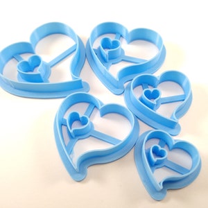 Polymer Clay Duo Heart Cutters Set of 5, 10 Different Size Cutouts, Heart Cutters 3D Printed Tool, Artist Gift