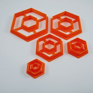 Hexagon Duo Cutters Set of Five For Polymer Clay or PMC , 3D Printed Tools, Artist Gift