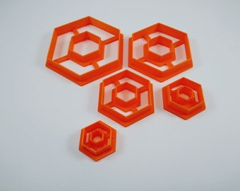 Hexagon Duo Cutters Set of Five For Polymer Clay or PMC , 3D Printed Tools, Artist Gift