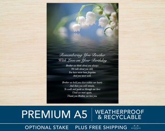 Brother Birthday Memorial Grave Card Brother Memorial Card Brother Graveside Large A5 Eco Weatherproof Tribute Lily of the Valley Flowers