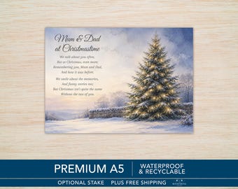 Mum and Dad at Christmastime Memorial Grave Card, Waterproof A5 Graveside Card with Optional Stake