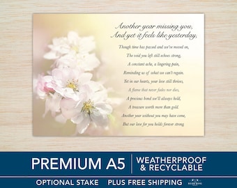 Another Year Missing You Memorial Grave Card - Death Anniversary Memorial Card - Anniversary in Heaven waterproof card - optional stake
