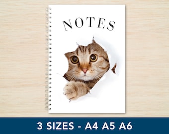 Tabby Cat Spiral Notebook A4 A5 A6 Notepad Plain or Lined paper Handmade Soft cover cat notebook Wired Journal Cat Gift for Cat Lovers UK