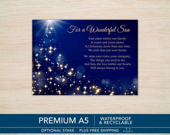 Son Christmas Memorial Grave Card - Waterproof A5 with Optional Stake