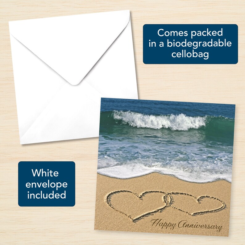 Beach Anniversary Card Beach Wedding Anniversary Card Seaside Hearts ...