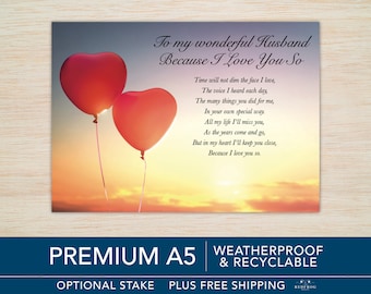 Husband Birthday Memorial Grave Card Husband Memorial Card Graveside Husband in Heaven Premium Large A5 Card Eco Waterproof Optional Stake