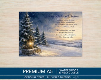 Brother Graveside Christmas Memorial Card – Waterproof A5 with Optional Stake