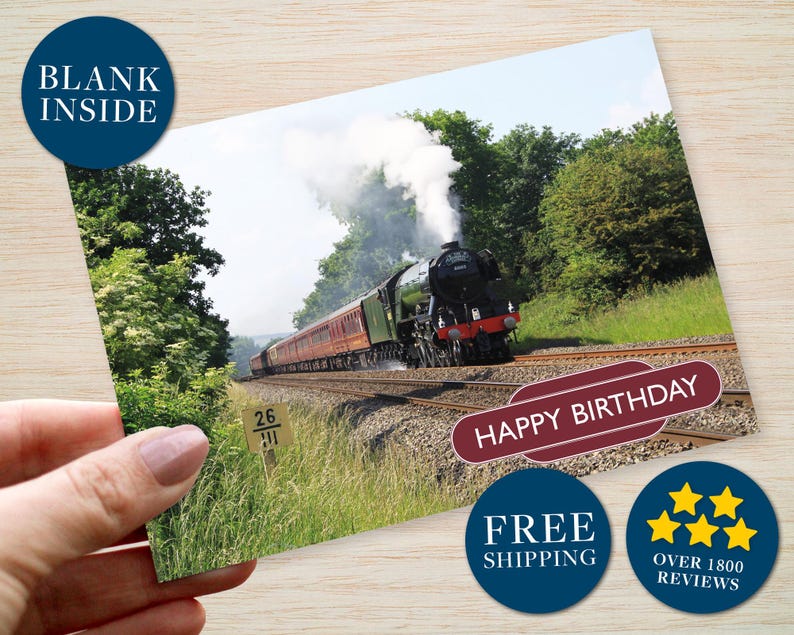Train Birthday Card Flying Scotsman Steam Train Engine Locomotive Ideal for Dad Grandad Husband Card Son Male Him Nephew Brother Uncle Men image 1