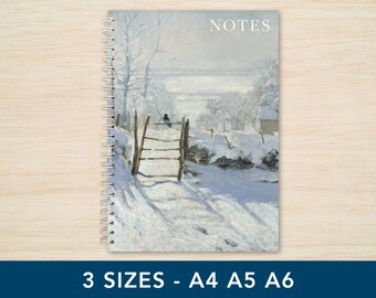 Handmade Spiral Notebook – Winter Landscape Claude Monet Art, A4/A5/A6 Sizes (UK Made)