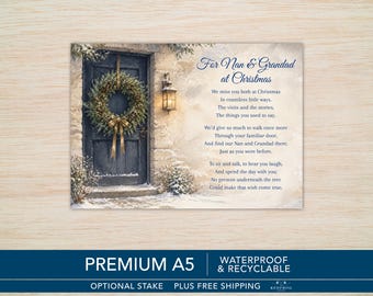 Nan & Grandad Christmas Grave Card - Waterproof A5 Memorial Card for Graveside with Optional Stake