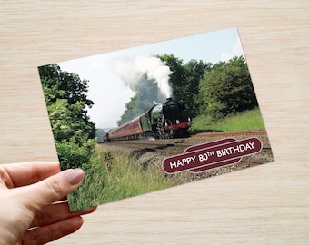 80th Birthday Card Train Flying Scotsman Steam Train Engine Locomotive Ideal for Dad Grandad Husband Male Him Nephew Brother Uncle Friend