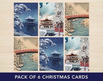 Japanese Christmas Cards – Winter Woodblock Art, Pack of 6