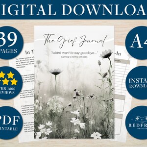 Digital Grief Journal PDF | Bereavement Memory Book | A4 Printable Healing Workbook | Loss of Loved One | Therapy Support Guide Download