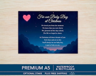 Baby Boy Christmas Memorial Grave Card – Waterproof A5 with Optional Stake