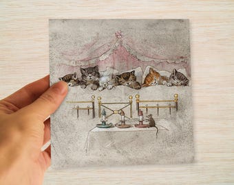 Vintage Cat Christmas Cards – Sleeping Kittens & Mouse