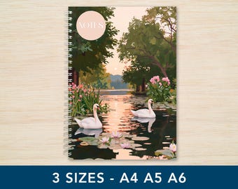 Handcrafted Spiral Notebook A4 A5 A6 Notepad - Plain or Lined paper - Swans Soft cover Journal for College Office Work - Giftbox Upgrade