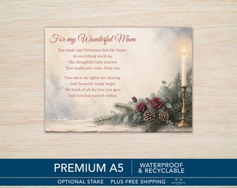 Mum Graveside Christmas Memorial Card – Waterproof A5 with Optional Stake