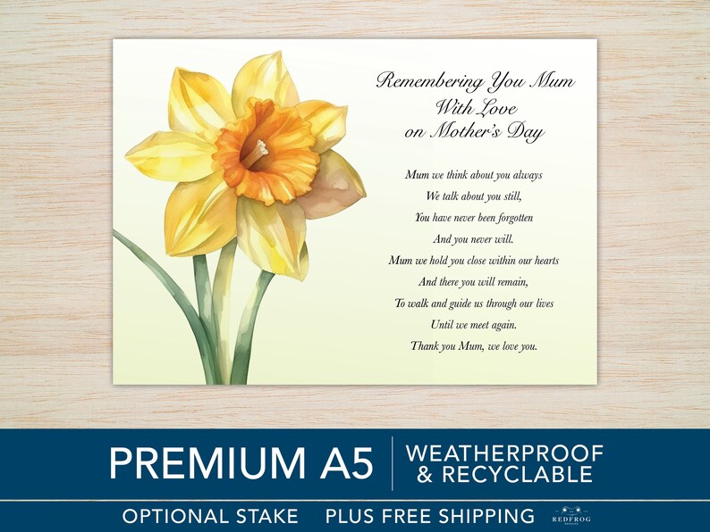Mum Mothers Day Memorial Grave Card With Optional Stake Large A5 Size ...