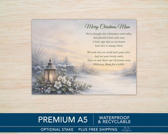 Mum Christmas Memorial Grave Card - Waterproof A5 with Optional Stake