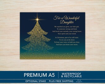 Daughter Graveside Christmas Memorial Card – Waterproof A5 with Optional Stake
