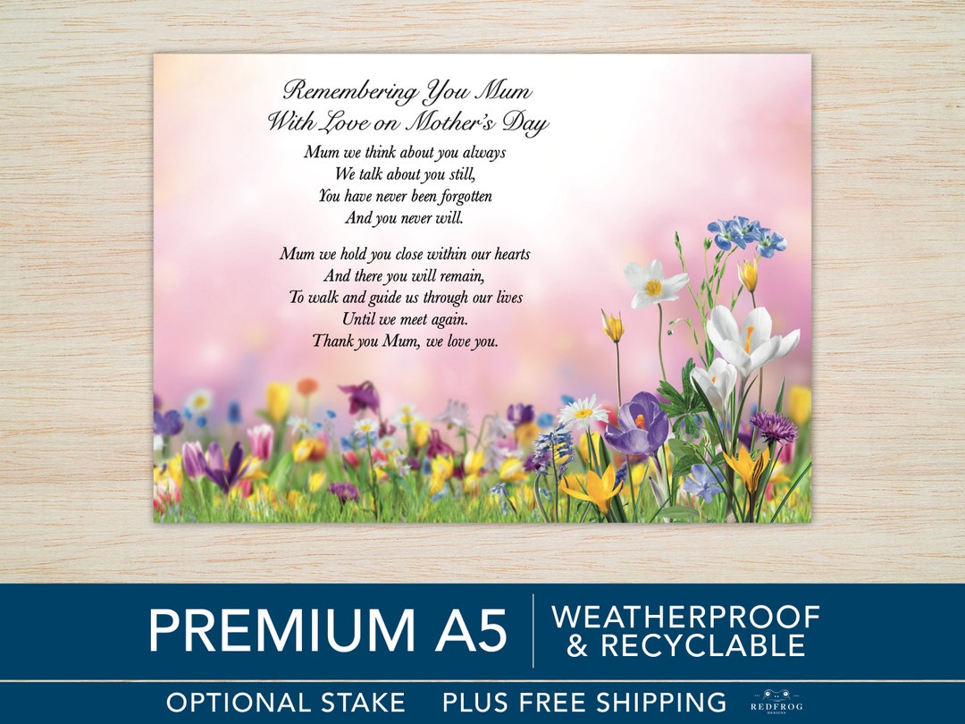 Mum Mothers Day Memorial Grave Card With Optional Stake Large A5 Size ...