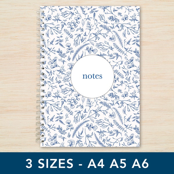 Blue Foliage Spiral Notebook A4 A5 A6 Plain Lined paper Soft cover Wire Bound A4 Spiral Notebook A5 Spiral Notebook A6 Spiral notebook