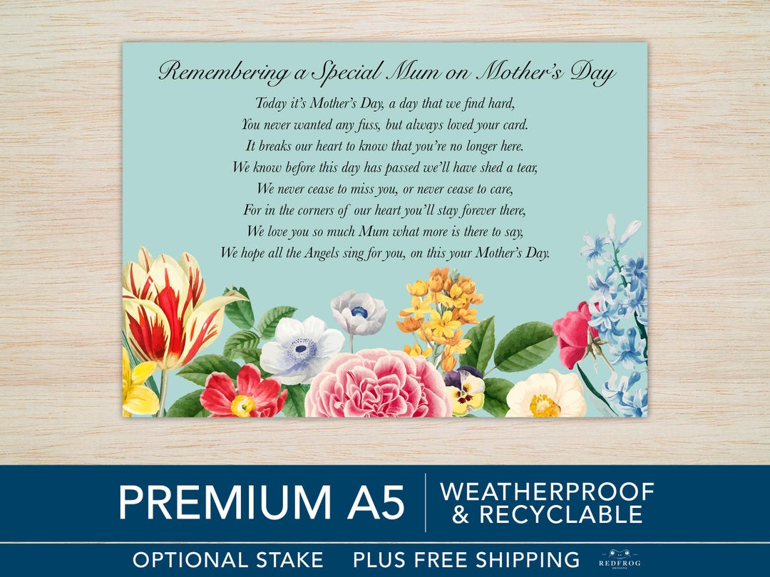 Mum Mothers Day Memorial Grave Card Mum Mother's Day Memorial Card With ...
