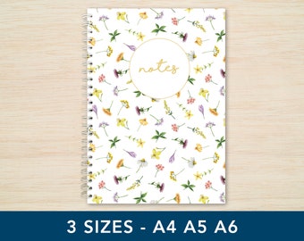 Wild Flowers Spiral Notebook A4 A5 A6 Notepad Lined plain paper Meadow Nature Soft cover Wire Bound Note book Journal college work hobbies