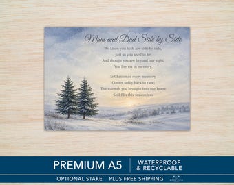 Mum and Dad Side by Side Christmas Memorial Grave Card, Waterproof A5 Graveside Card with Optional Stake