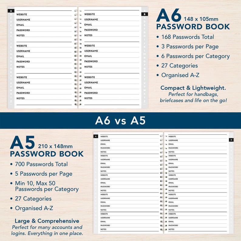 Black and White Cat Password Book - Two Sizes A5 / A6 Alphabetical ...