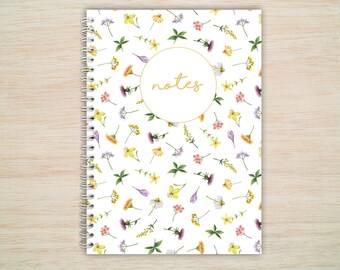 Wild Flowers Handmade Spiral Notebook A4 A5 A6 Plain or Lined paper | Meadow Nature Softback Journal for college work hobbies  Made in UK