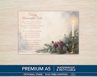 Sister Christmas Memorial Grave Card - Waterproof A5 Graveside Card with Optional Stake