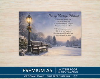 Husband Christmas Memorial Grave Card – Waterproof A5 with Optional Stake