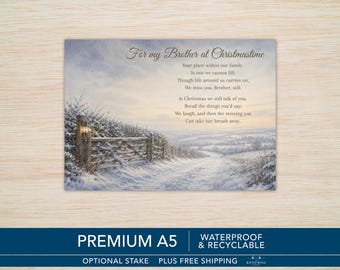 Brother Christmas Memorial Grave Card – Waterproof A5 with Optional Stake